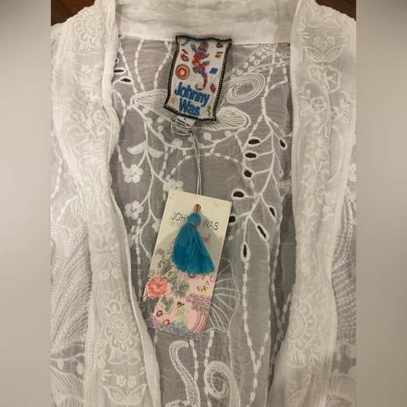 New New Johnny Was Women's Ruffle Kimono, White, Top - Picture 8 of 13